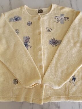 Vtg 90s Fred Harvey Trading Co Fleece Jacket Womens L Southwestern Pockets Yello